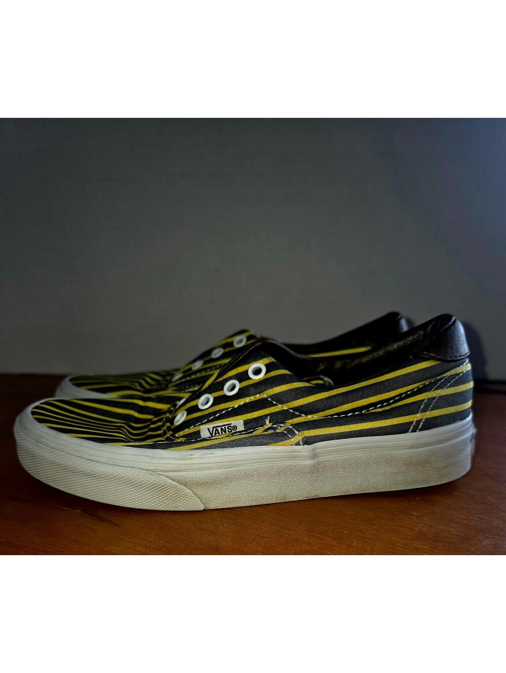 Vans low top black and yellow stripes men's size 3.5 women's size 5